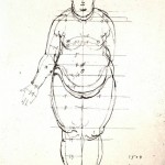 Fig. 1. Albrecht Dürer, Étude des proportions d’une femme obèse, 1508, plume et encre brune, 294 x 206 mm, Dresde, Sächsische Landesbibliothek, album Dürer, fol. 146r © SLUB/Deutsche Fotothek.
