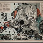 Crédits photographiques : André Belloguet, L'Europe animale : physiologie comique composée et dessinée sur les contours géographiques de l'Europe par A. Belloguet, Bruxelles, Imp. Vincent, 1882, lithographie, 53,5 x 77 cm; The Special Collections of the University of Amsterdam.