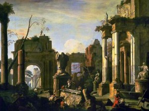 Marco Ricci, Scène imaginaire avec ruines et figures, 1725