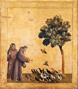 Giotto, panneau de prédelle — Saint François parle aux oiseaux