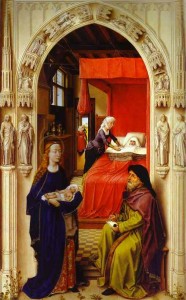 Rogier van der Weyden. Retable de Saint Jean-Baptiste. Naissance de saint Jean, détail,1455-1460, Berlin, Gemaldegalerie