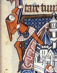 Détail d'une enluminure de David et Goliath, Bodleian Library MS Liturg.198